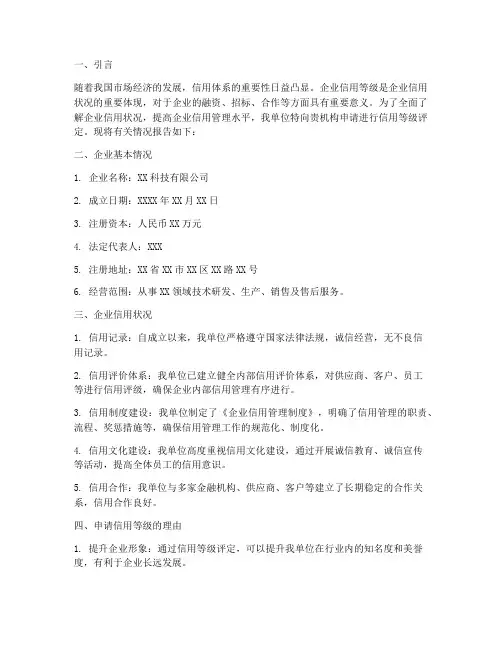 统计信用等级申请报告
