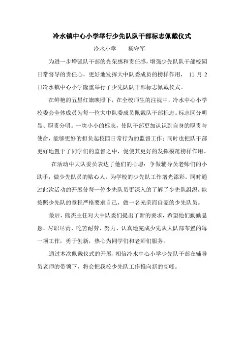 冷水镇中心小学举行少先队队干部标志佩戴仪式