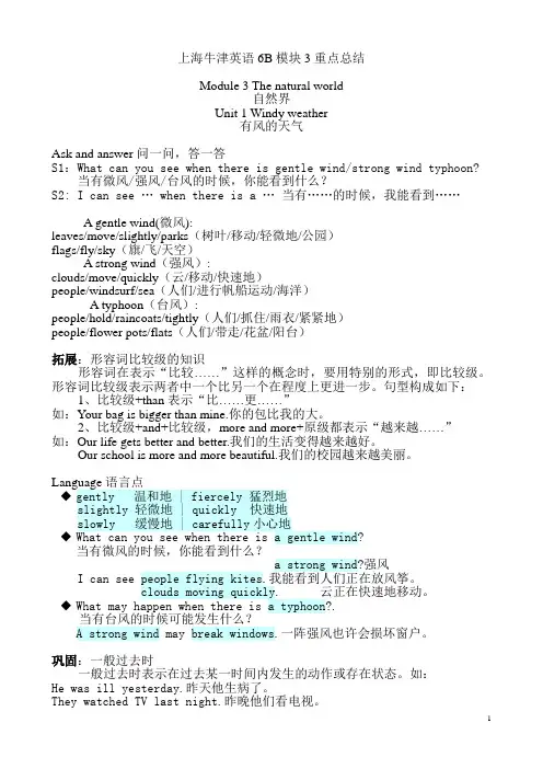 上海牛津英语六年级下册模块3重点总结