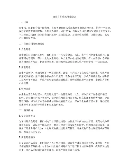 自查自纠整改排除隐患