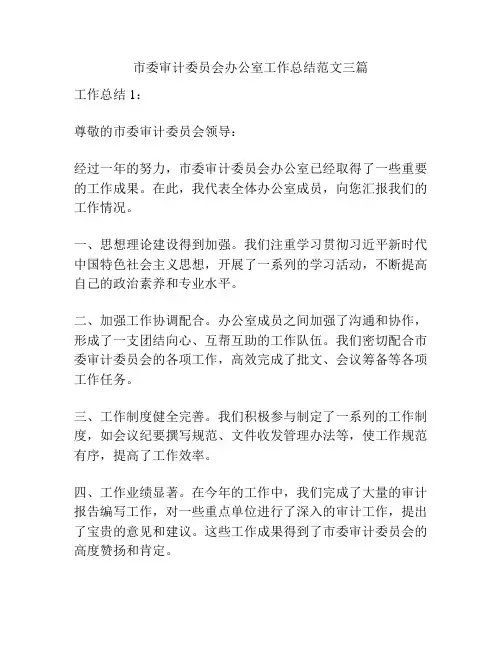 市委审计委员会办公室工作总结范文三篇