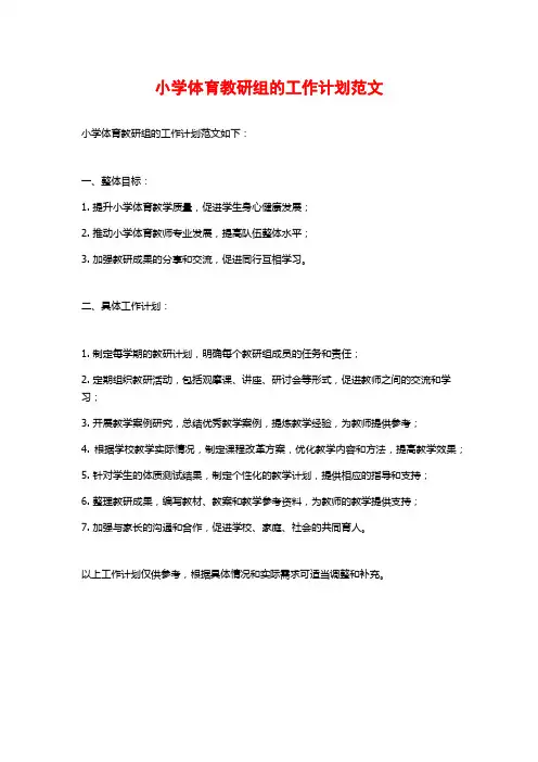 小学体育教研组的工作计划范文
