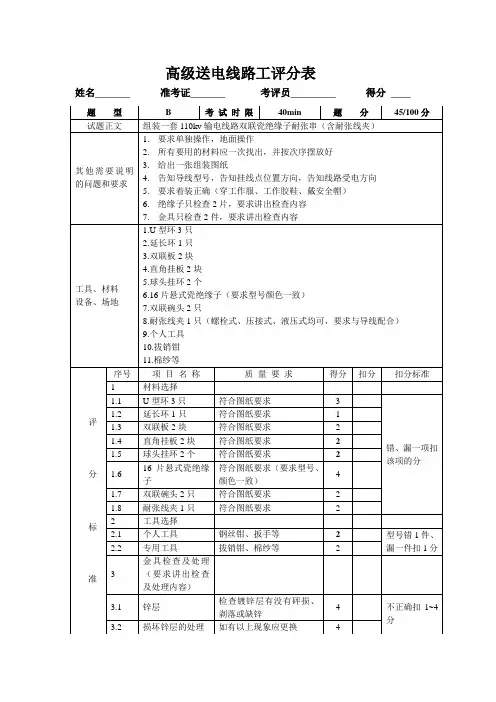 组装一套110kv输电线路双联瓷绝缘子耐张串(含耐张线夹)
