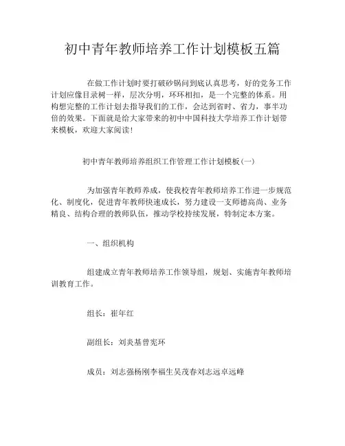初中青年教师培养工作计划模板五篇