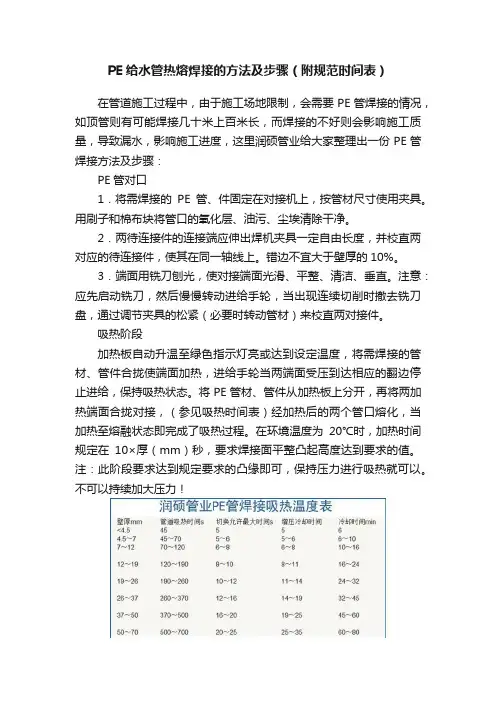 PE给水管热熔焊接的方法及步骤（附规范时间表）