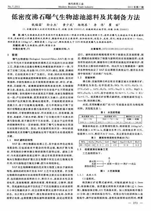 低密度沸石曝气生物滤池滤料及其制备方法