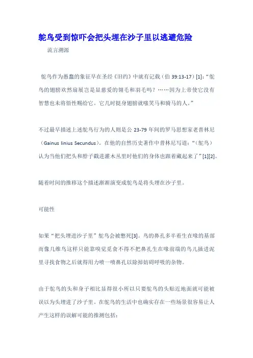 鸵鸟受到惊吓会把头埋在沙子里以逃避危险