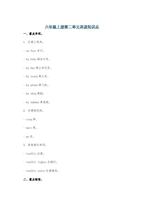 六年级上册第二单元英语知识点