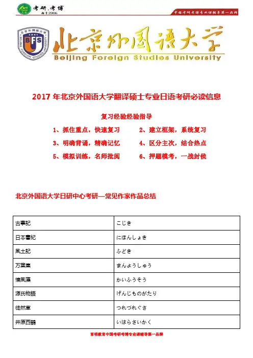 北京外国语大学翻译硕士日语考研参考书目、考研真题、复试真题