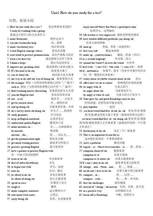 新目标九年级英语第一单元短语、句型总结