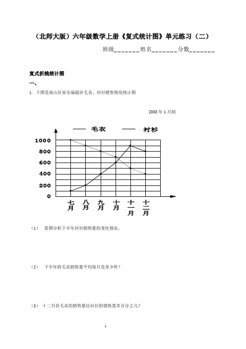 北师大版小学六年级上册数学(复试统计图)单元练习试题