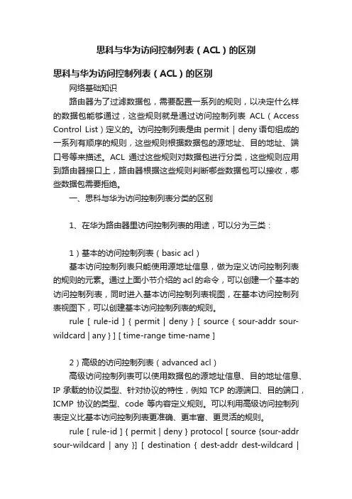 思科与华为访问控制列表（ACL）的区别