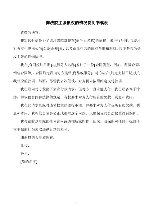 向法院主张债权的情况说明书模板