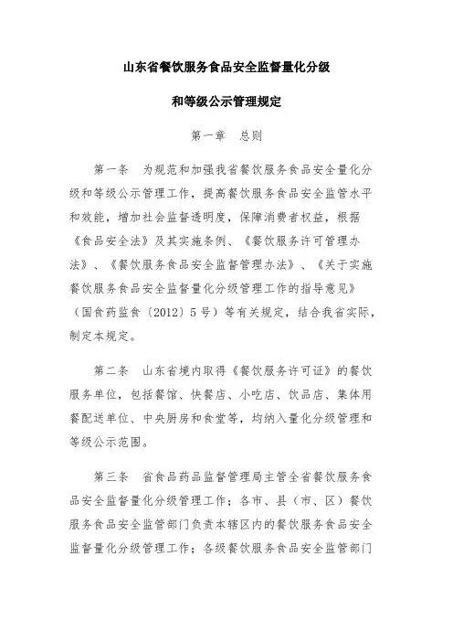 山东省餐饮服务食品安全监督量化分级和等级公示管理规定【模板】