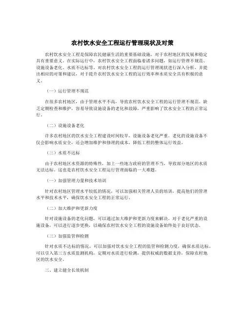 农村饮水安全工程运行管理现状及对策