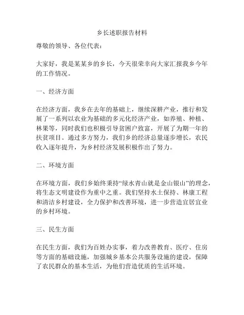 乡长述职报告材料