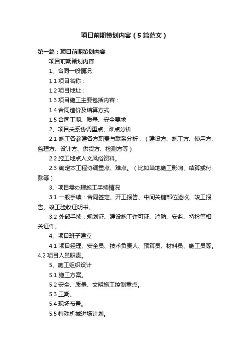 项目前期策划内容（5篇范文）