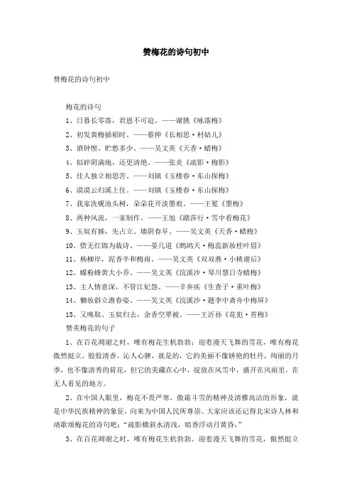 赞梅花的诗句初中