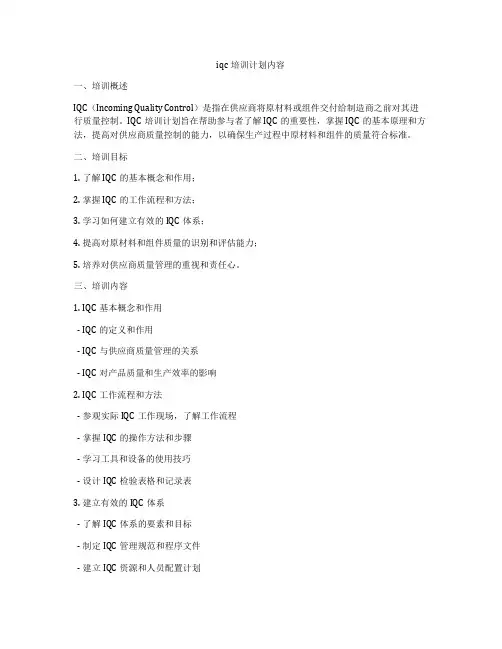 iqc培训计划内容
