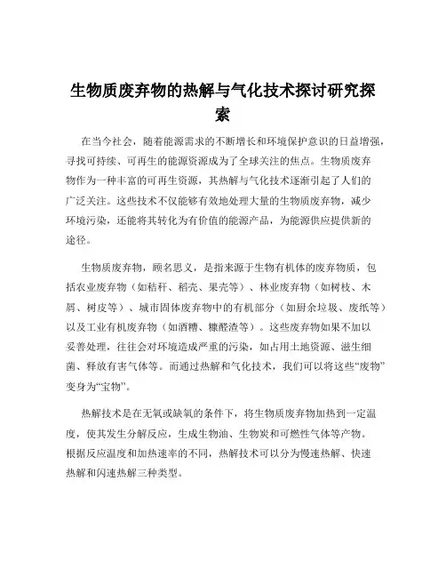 生物质废弃物的热解与气化技术探讨研究探索