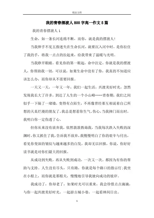 我的青春摆渡人800字高一作文5篇