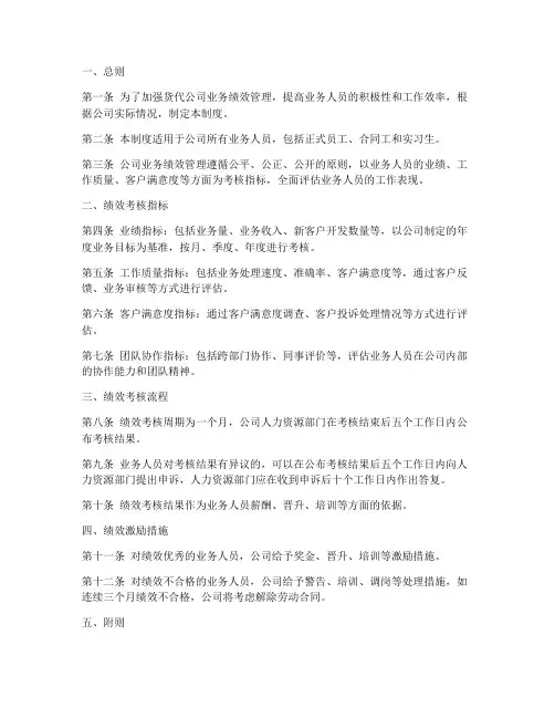 货代公司业务绩效制度范本