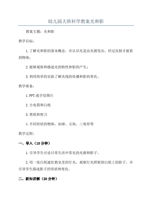 幼儿园大班科学教案光和影