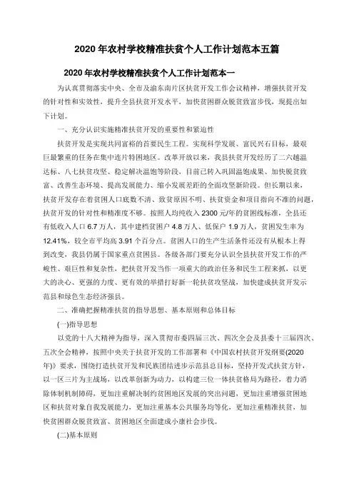 2020年农村学校精准扶贫个人工作计划范本五篇