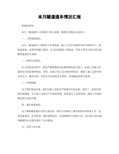 本月隧道通车情况汇报