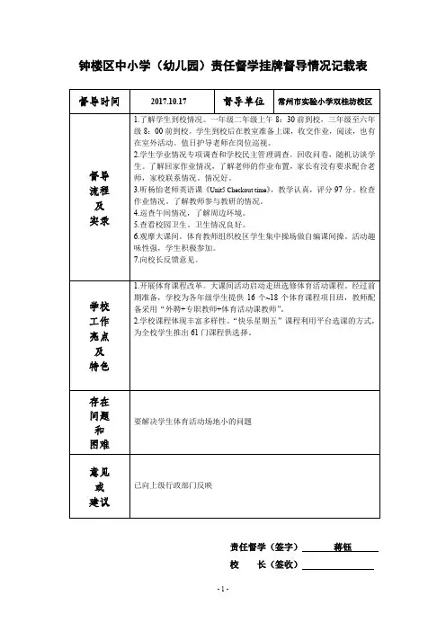 钟楼区中小学幼儿园责任督学挂牌督导情况记载表