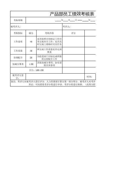 产品部绩效考核表