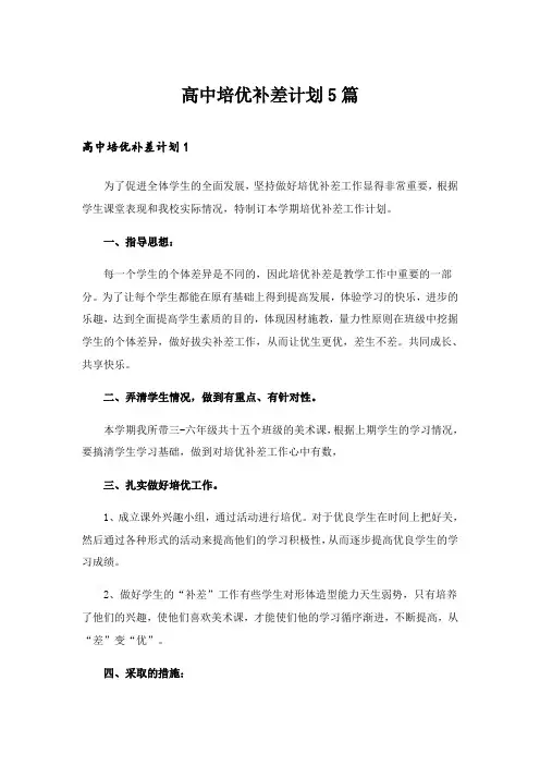 2024年高中培优补差计划5篇