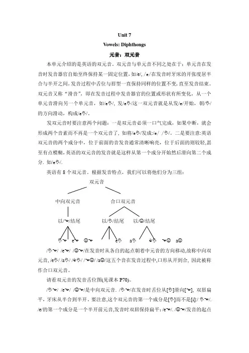 Unit07-元音：双元音English Pronunciation and Intonation英语语音课文要点