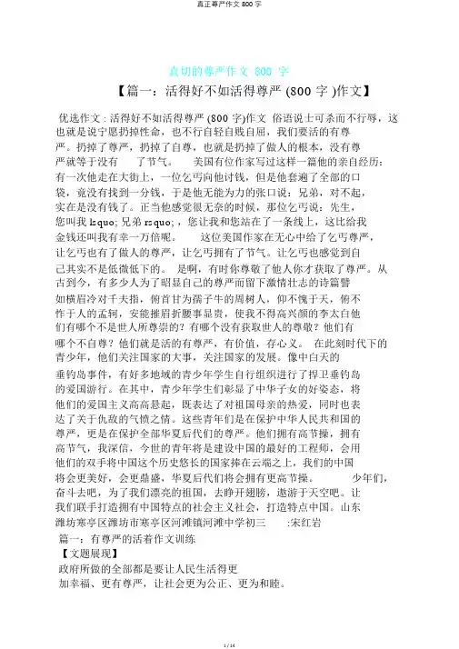 真正尊严作文800字