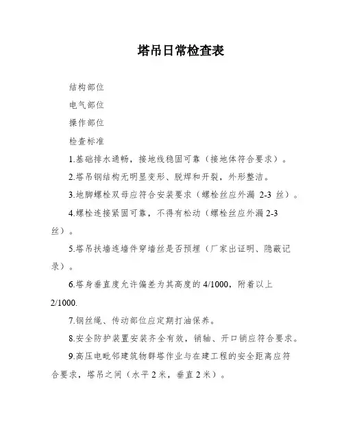 塔吊日常检查表