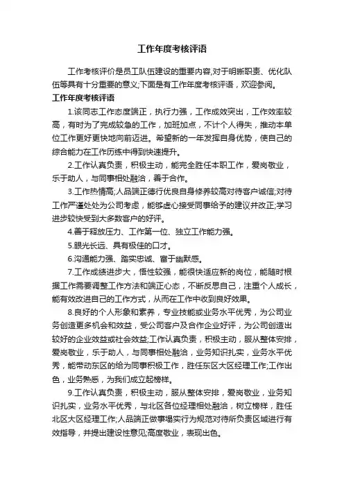 工作年度考核评语