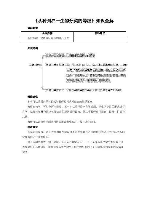 八年级生物上册《从种到界—生物分类的等级》知识全解