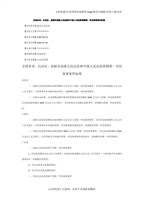 高院中院受理一审的标准