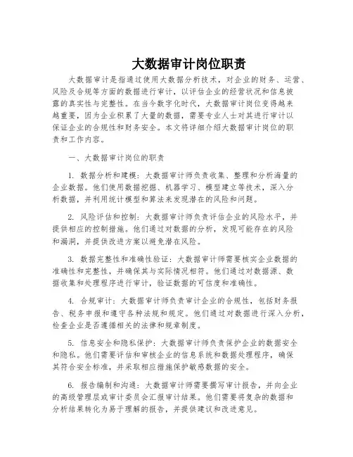 大数据审计岗位职责