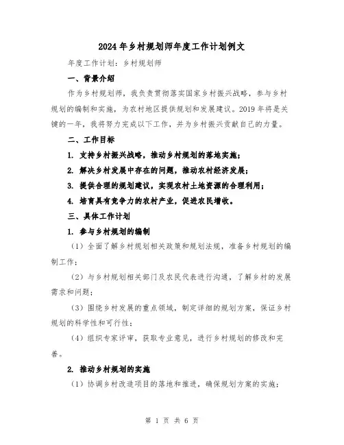 2024年乡村规划师年度工作计划例文（2篇）