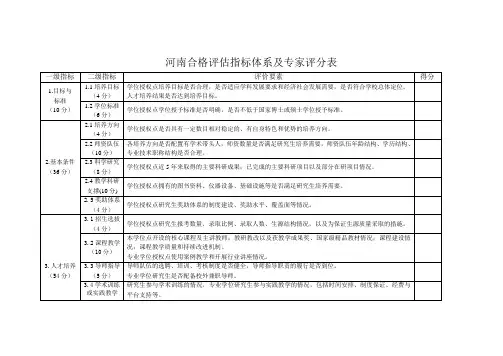 合格评估指标体系及专家评分表