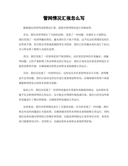 管网情况汇报怎么写