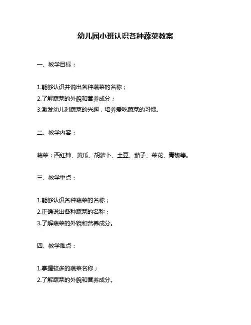 幼儿园小班认识各种蔬菜教案