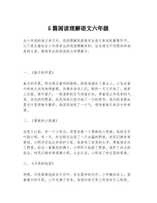 5篇阅读理解语文六年级