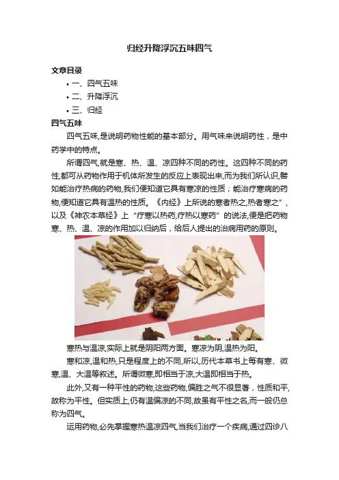 归经升降浮沉五味四气