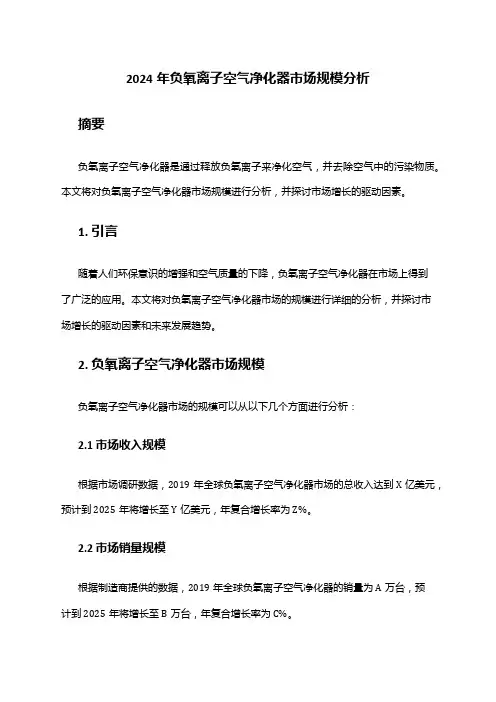 2024年负氧离子空气净化器市场规模分析