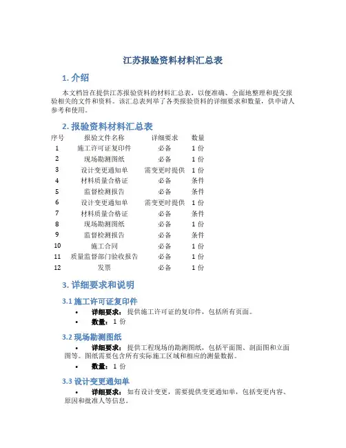 江苏报验资料材料汇总表