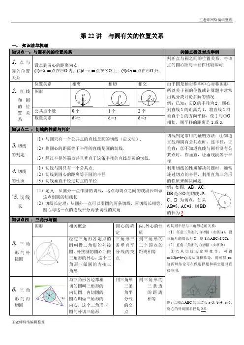 2020年春沪科版九年级数学下册中考知识点梳理第22讲 与圆有关的位置关系