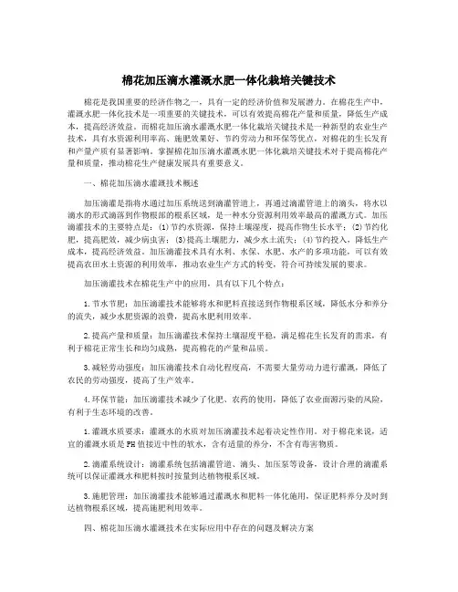 棉花加压滴水灌溉水肥一体化栽培关键技术