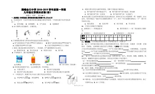 部编人教版2018-2019学年度第一学期九年级化学期末试卷及答案